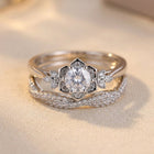 Silver Floral Round Cubic Zirconia Ring Set