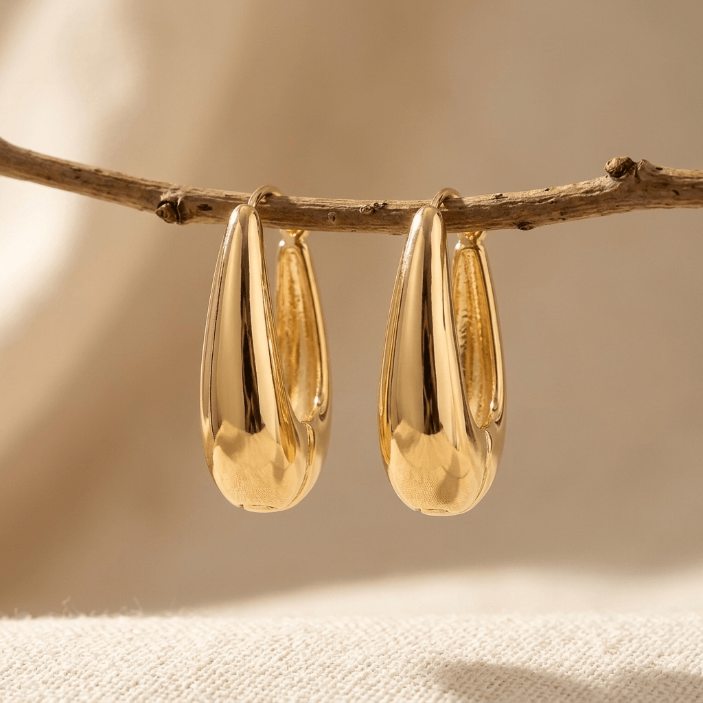 Elegant Gold Polished Teardrop Hoop Earrings