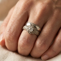 Vintage Silver Filigree Floral Round Ring Set
