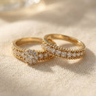 Gold Cubic Zirconia Floral Halo Ring Set