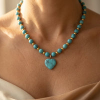 Boho Gold Turquoise Heart Beaded Necklace