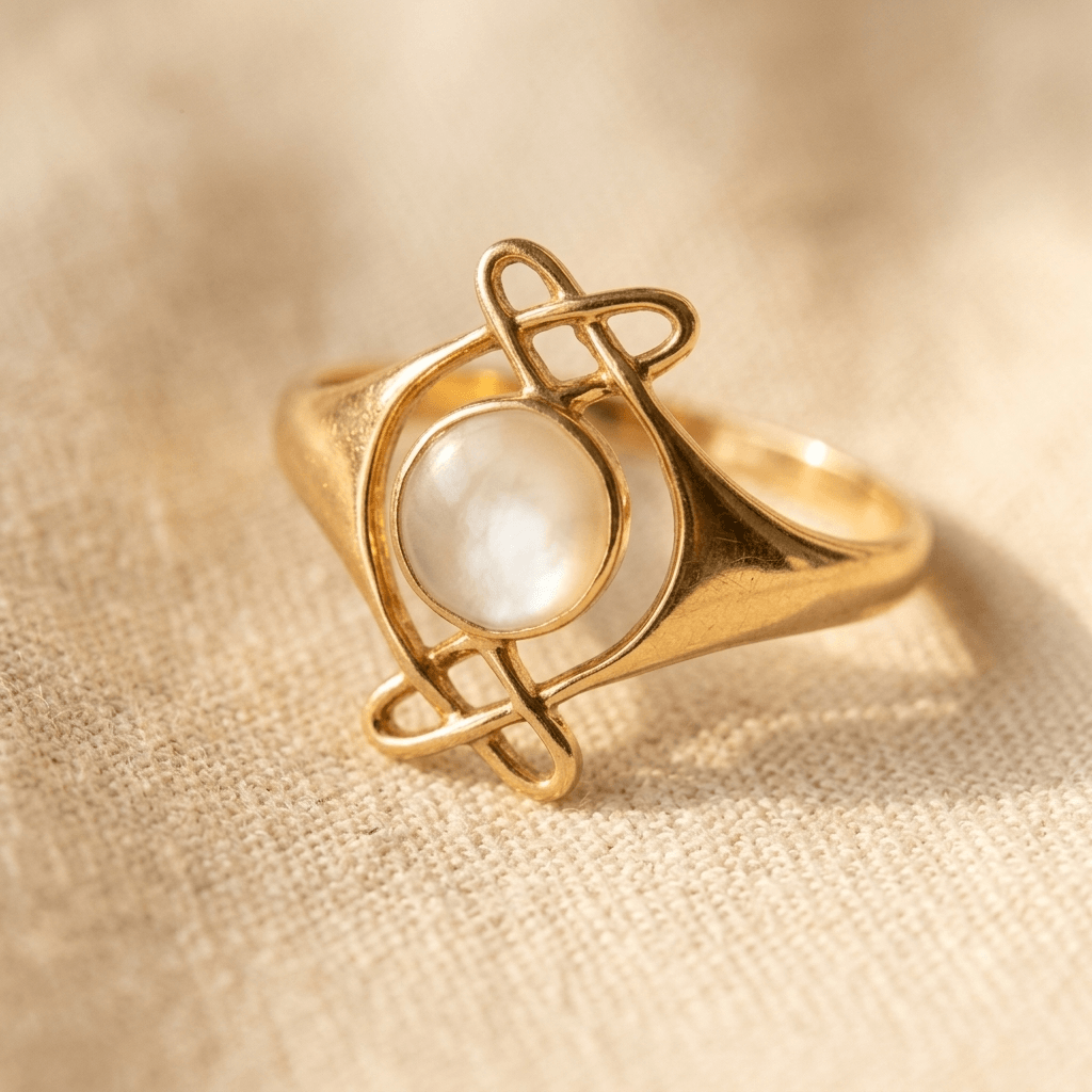 Gold Pearl Infinity Knot Ring