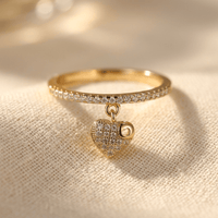 Gold Pavé Heart Charm Stacking Ring