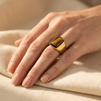 Gold Tiger Eye Stone Rectangular Signet Ring