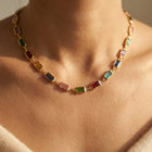 Gold Multicolor Rectangular Gemstone Link Necklace