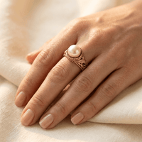 Vintage Gold Pearl Ornate Carved Ring