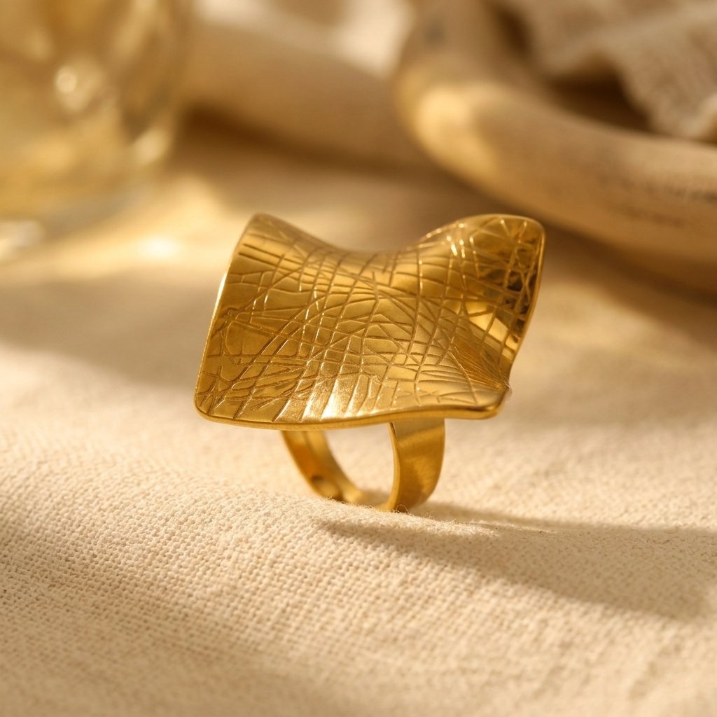 Minimalist Gold Textured Square Ring