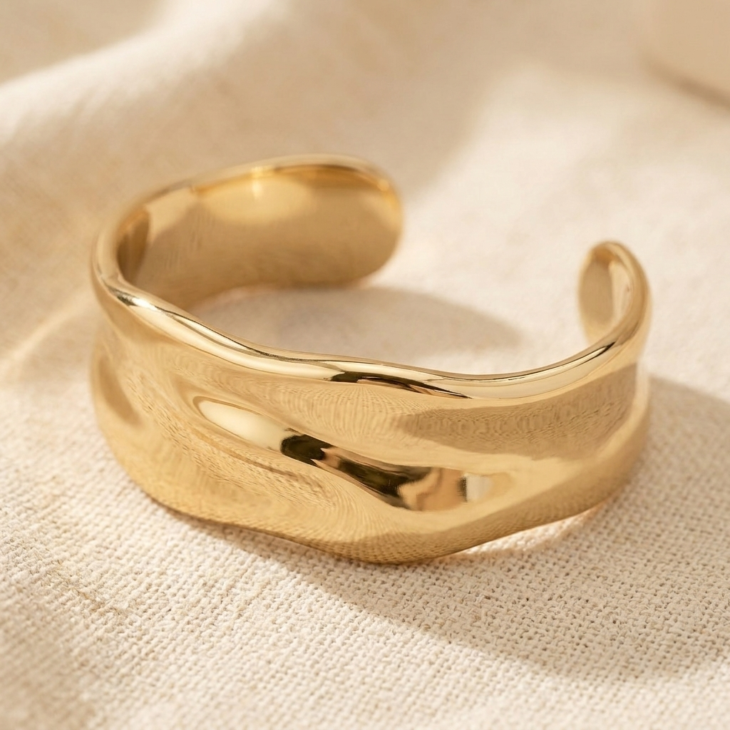 Elegant Minimalist Gold Pleated Cuff Bracelet