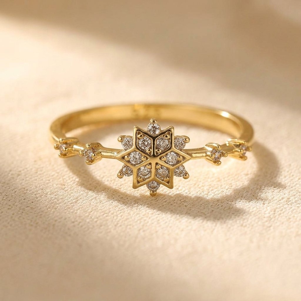Gold Snowflake Cubic Zirconia Bangle Ring