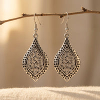 Antique Silver Dotted Openwork Teardrop Earrings