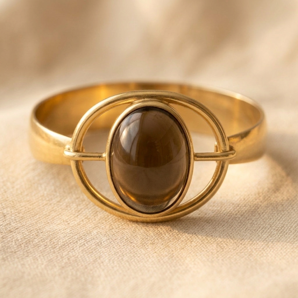 Vintage Gold Oval Smoky Stone Hollow Ring
