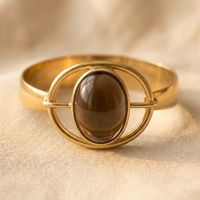 Vintage Gold Oval Smoky Stone Hollow Ring