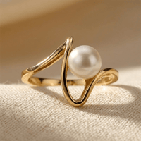 Gold Pearl Asymmetric Open Ring