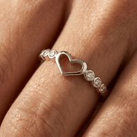 Silver Open Heart Diamond Accent Ring