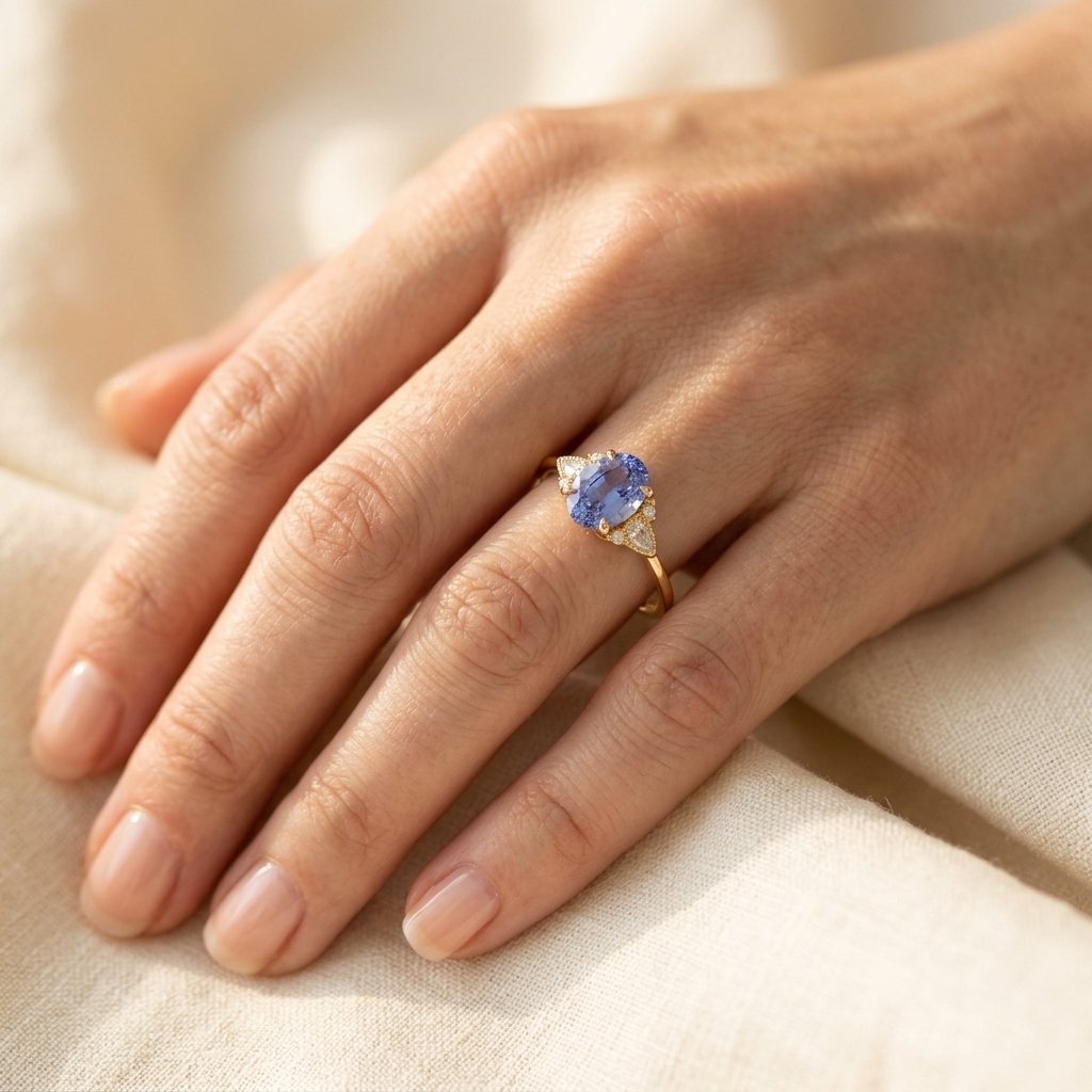 Vintage Gold Blue Sapphire Diamond Cluster Ring