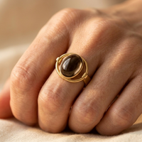 Vintage Gold Oval Smoky Stone Hollow Ring