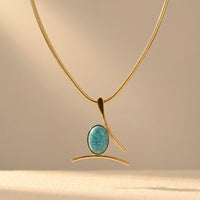 Boho Gold Turquoise Oval Pendant Necklace
