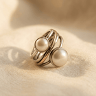 Vintage Gold Pearl Statement Ring Pair