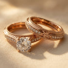 Rose Gold Round Cubic Zirconia Filigree Ring Set