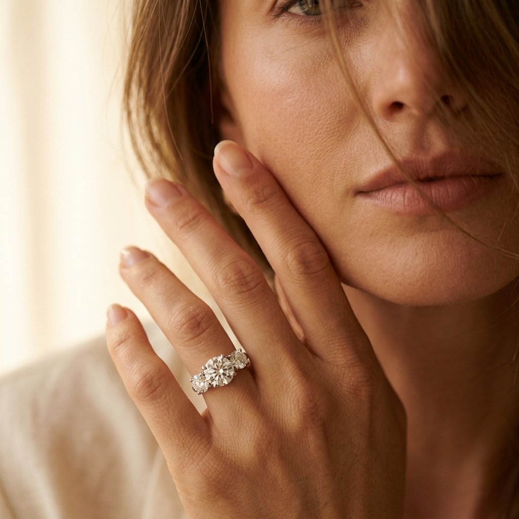 Silver Round Cubic Zirconia Three Stone Ring