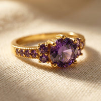 Vintage Gold Amethyst Cluster Cocktail Ring