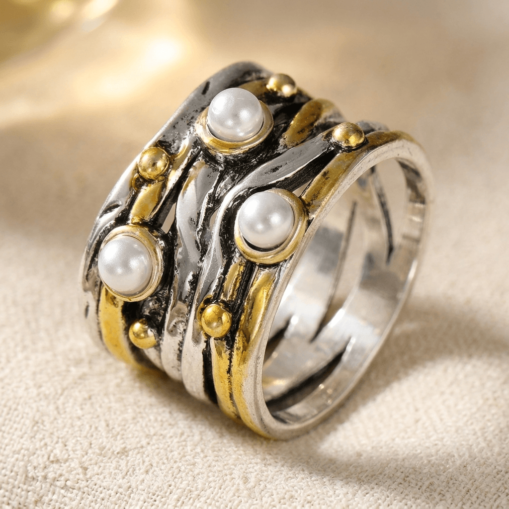 Vintage Two Tone Pearl Statement Ring