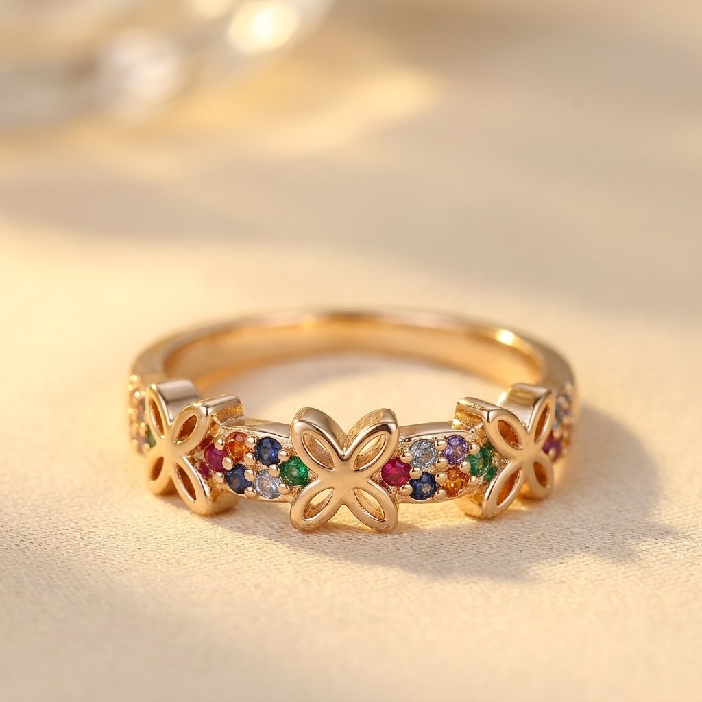 Boho Gold Multicolor Gemstone Floral Ring