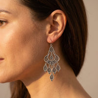 Vintage Silver Mandala Teardrop Earrings
