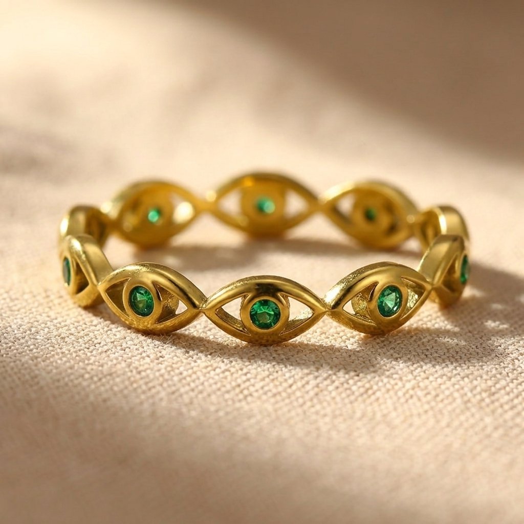 Gold Evil Eye Open Adjustable Ring