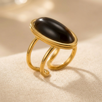 Gold Oval Black Onyx Statement Ring