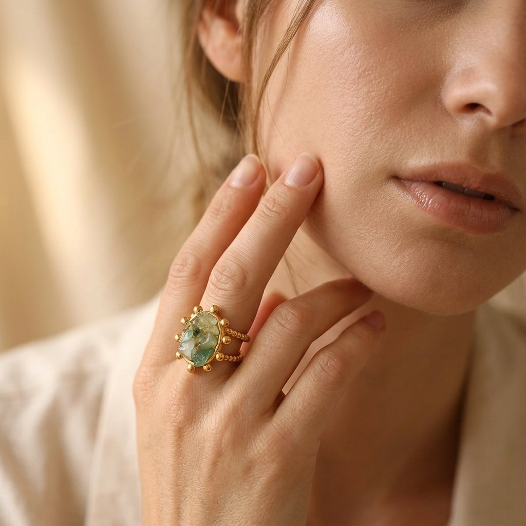 Vintage Gold Raw Emerald Oval Ring