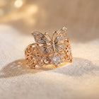Vintage Gold Filigree Butterfly Zirconia Ring