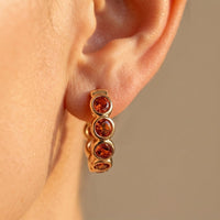 Rose Gold Amber Round Bezel Earrings