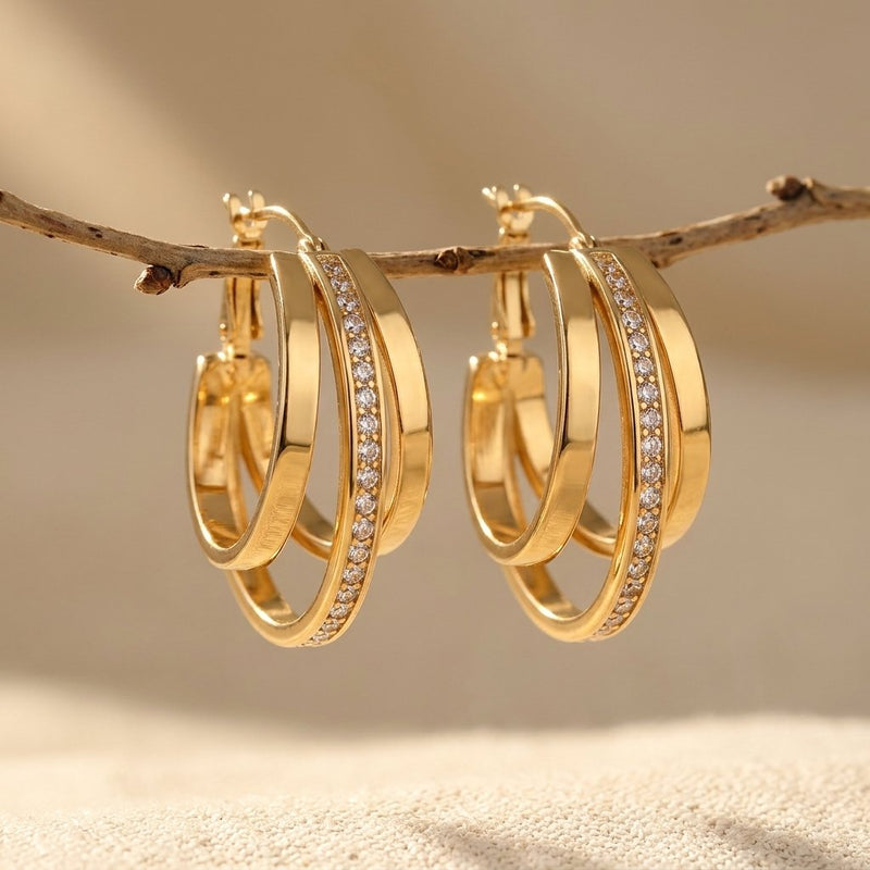 Gold Crystal Double Hoop Earrings