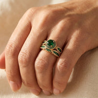Gold Plated Emerald Filigree Ring Set