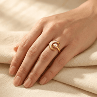 Gold Moon Pearl Crescent Ring
