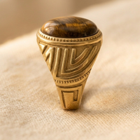 Gold Tiger Eye Stone Oval Signet Ring