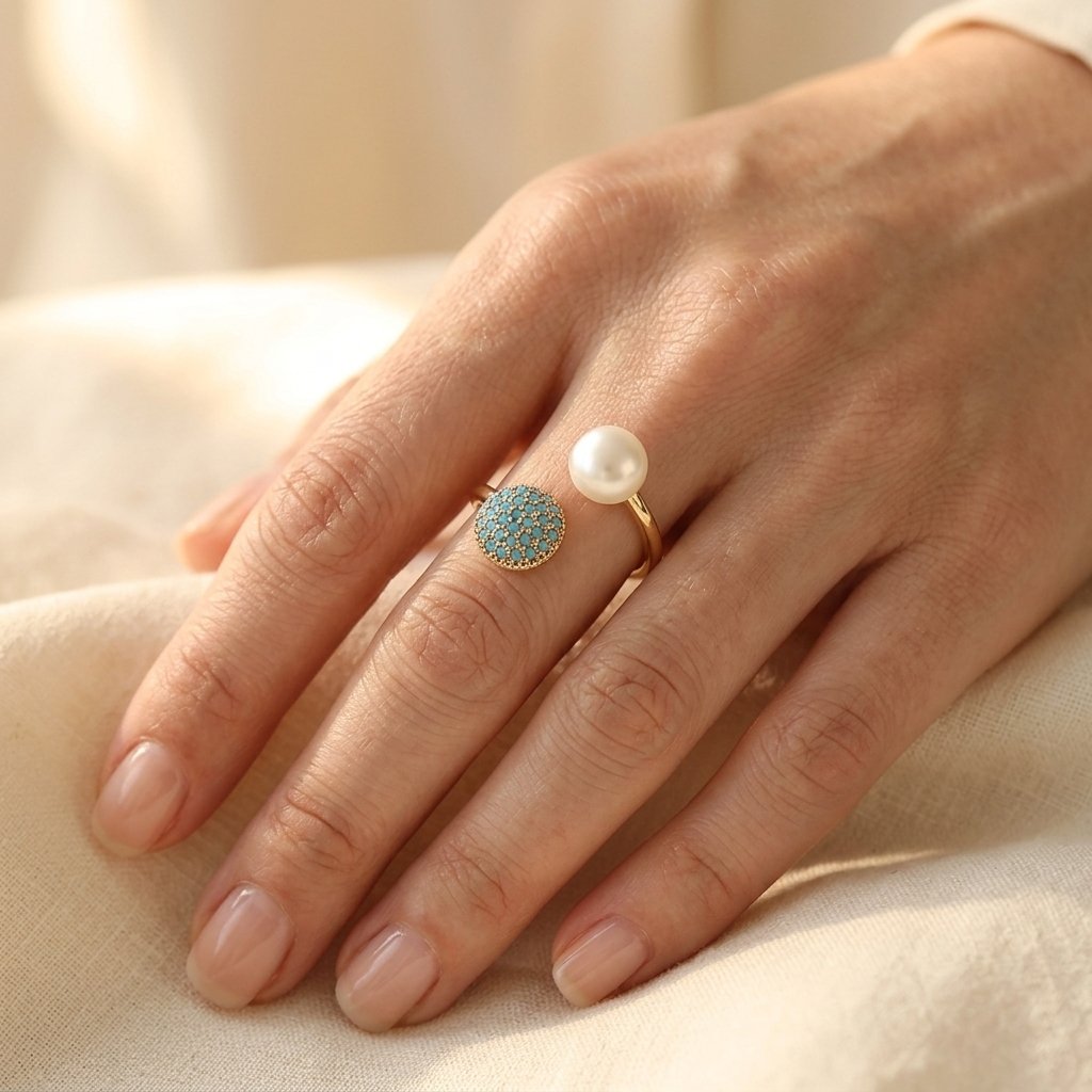 Gold Turquoise Round Filigree Ring