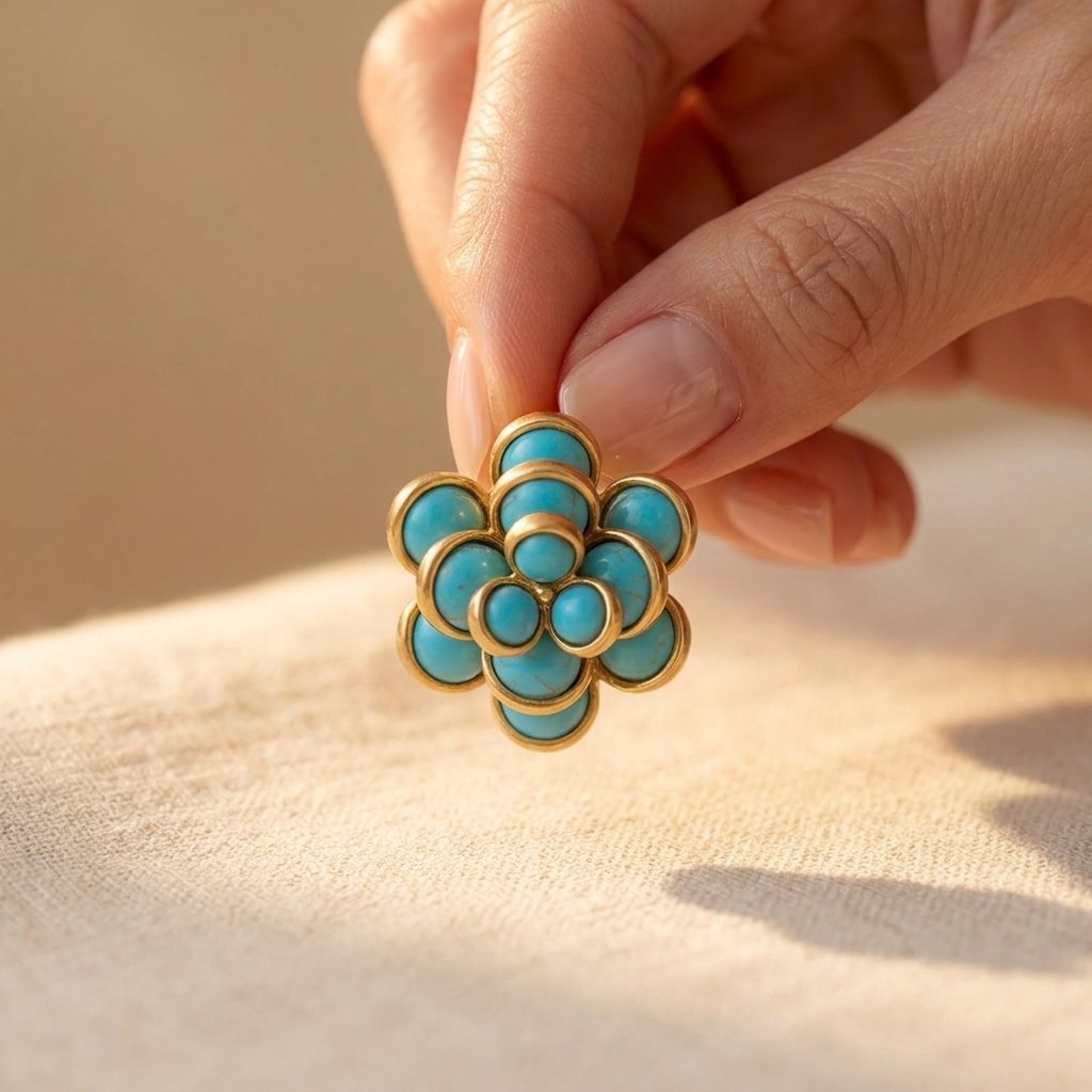 Retro Gold Turquoise Flower Earrings