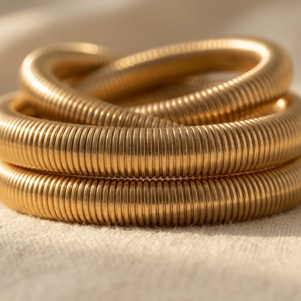 Gold Ribbed Stackable Layered Bracelet