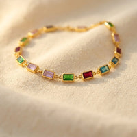 Gold Multicolor Rectangular Gemstone Link Necklace