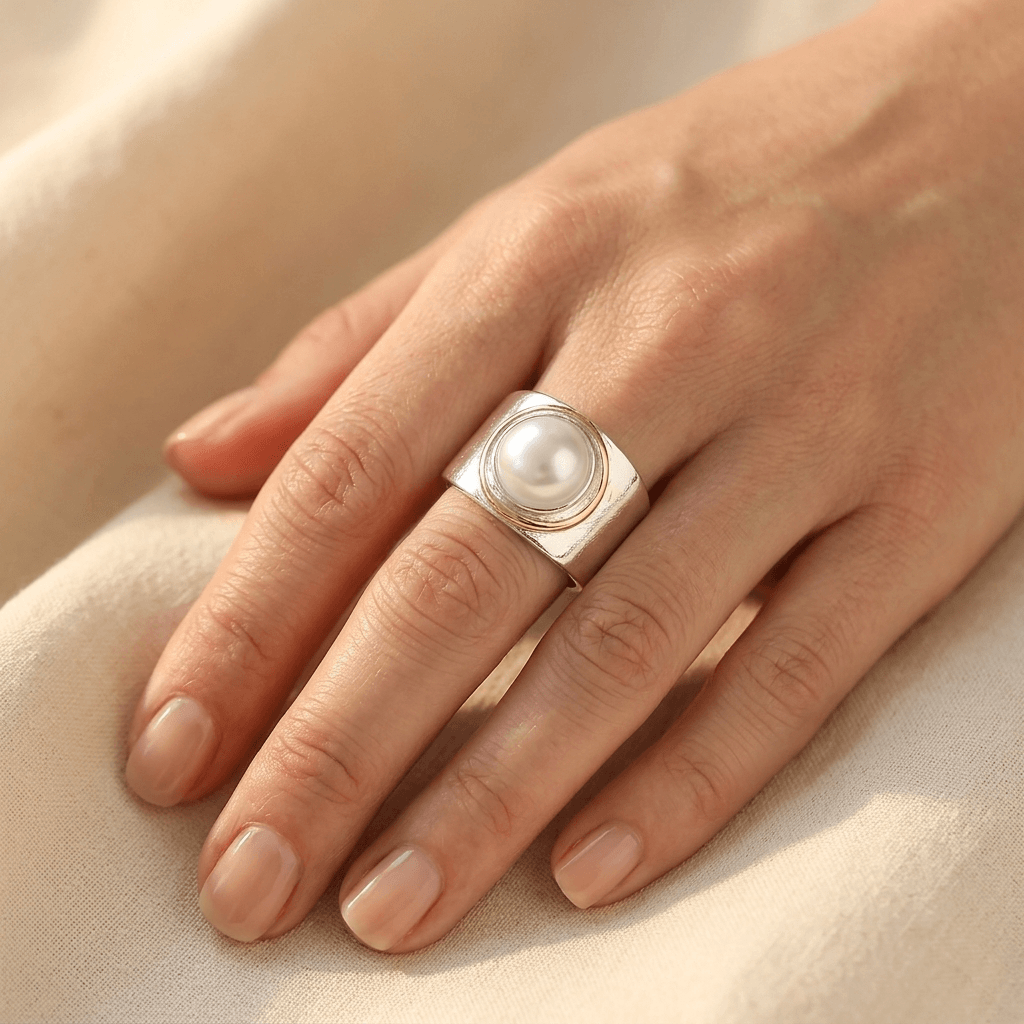 Vintage Silver Gold Pearl Statement Ring
