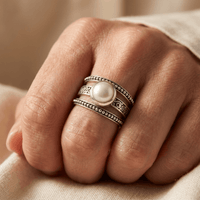 Bohemian Silver Pearl Beaded Ring