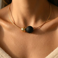 Minimalist Gold Black Round Sphere Necklace