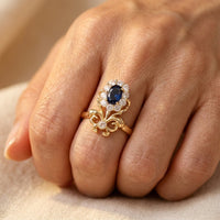 Vintage Gold Sapphire Floral Halo Ring