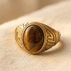Gold Tiger Eye Stone Oval Signet Ring