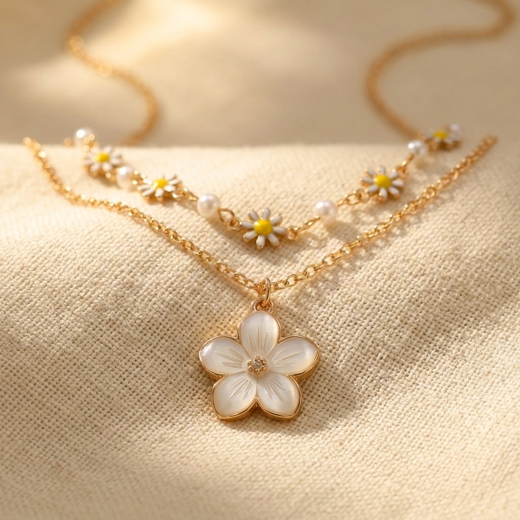 Boho Gold Layered Daisy Flower Necklace