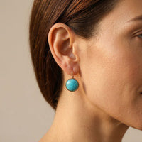 Gold Turquoise Crackle Round Earrings