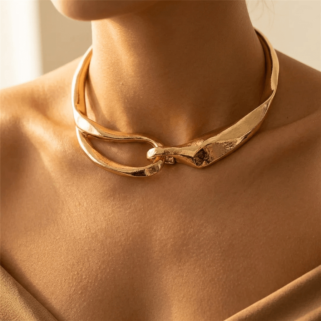 Gold Twisted Herringbone Chain Necklace
