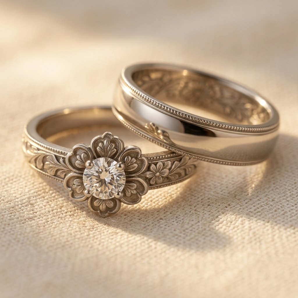 Vintage Silver Filigree Floral Round Ring Set